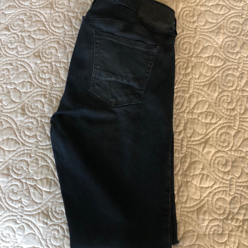 Dark denim skinny jeans.